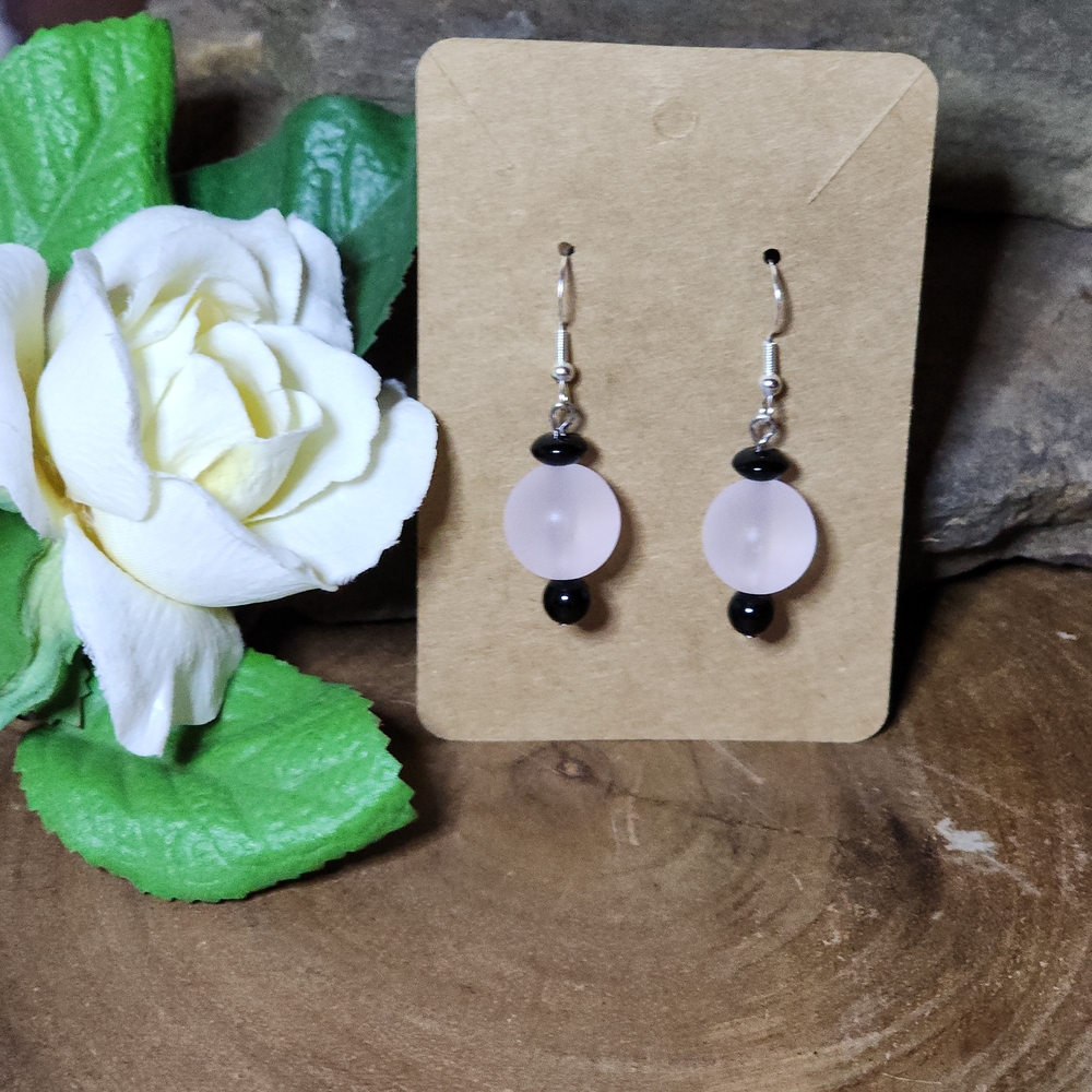 15. Hand Crafted Elegant Pink and Black Dangle Hook Earrings